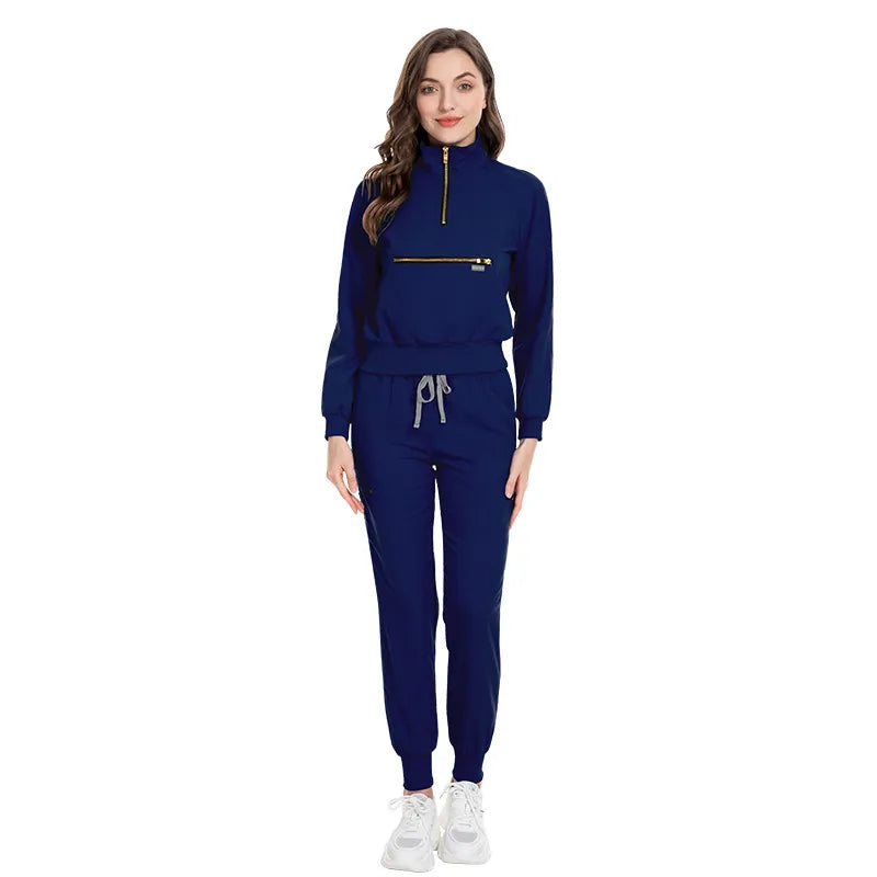 Eithexu Women's Two Piece Pants and Tops Factory Nurse Long Sleeve Scrub Stretch Suit Sets Scrub Jacket for Women