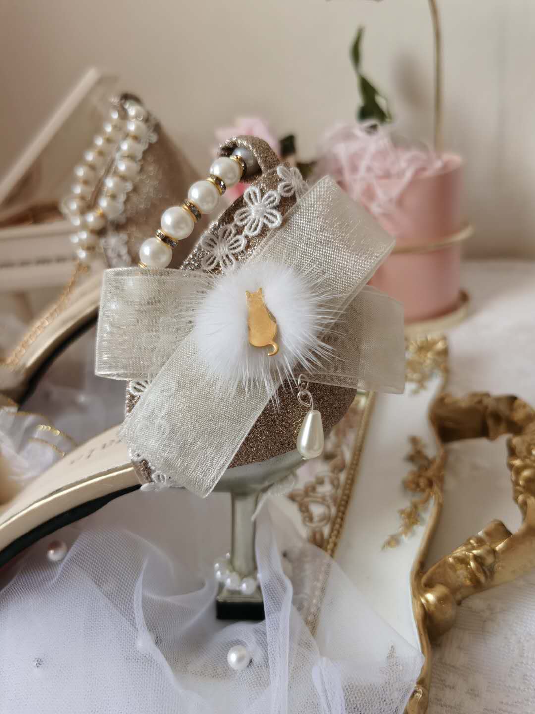 xiangtuibao Japanese Lolita Tea Party High Heels Champagne Elegant Sweet high heel vintage lace bowknot  kawaii shoes cosplay loli
