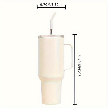 1pc 40oz/1200ml Insulated Stainless Steel Travel Cup - Thermal Carafes for Hot and Cold Drinks - Durable, Reusable, and Leak-Proof Vacuum Tumbler with Straw and Handle for Outdoor Enthusiasts, Camping, Hiking, Driving, and Gift Ideas for Men and Women