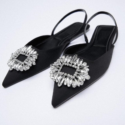 ZA Women's Shoes  Summer New Yellow Rhinestone Buckle Slingbacks Shoes Pointed Toe Flat Elegant Wedding Shoes