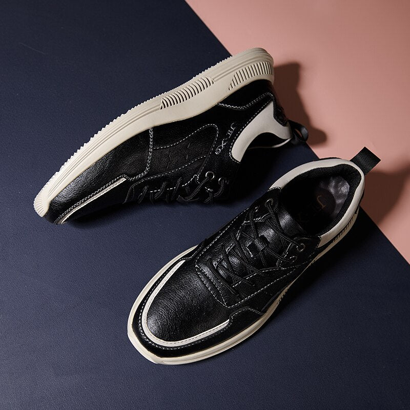xiangtuibao Leather Men Casual Shoes Luxury Brand Mens Fashion Sneakers Korean Thick-Soled Men's Shoes White Sneakers