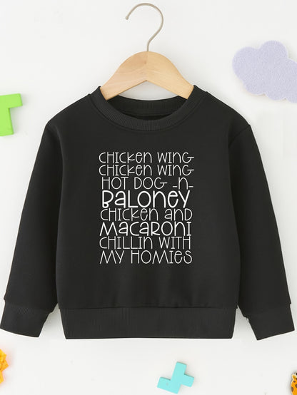 Stylish Letter Full Print Boys Casual Creative Pullover Sweatshirt, Long Sleeve Crew Neck Tops, Kids Clothing Outdoor