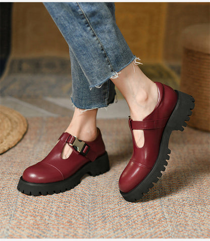 Spring Genuine Leather Flat Platform Women Shoes Fashion Slip-On Platform Shoes Casual Round Toe Heel Handmade Shoes Woman