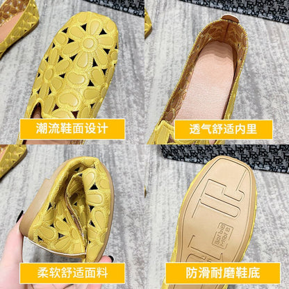 xiangtuibao Square Toe Loafers Women Soft Leather Flats Ladies Hollow Out Flat Shoes Woman Flats Embroidery Loafers