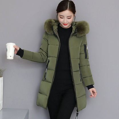 2025 cotton-padded clothes women's medium and long slim and thin cotton-padded clothes jacket large size large fur collar thickened large size cotton-padded jacket tide wholesale