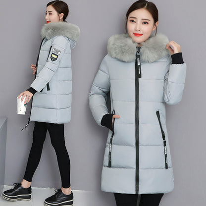 2025 cotton-padded clothes women's medium and long slim and thin cotton-padded clothes jacket large size large fur collar thickened large size cotton-padded jacket tide wholesale
