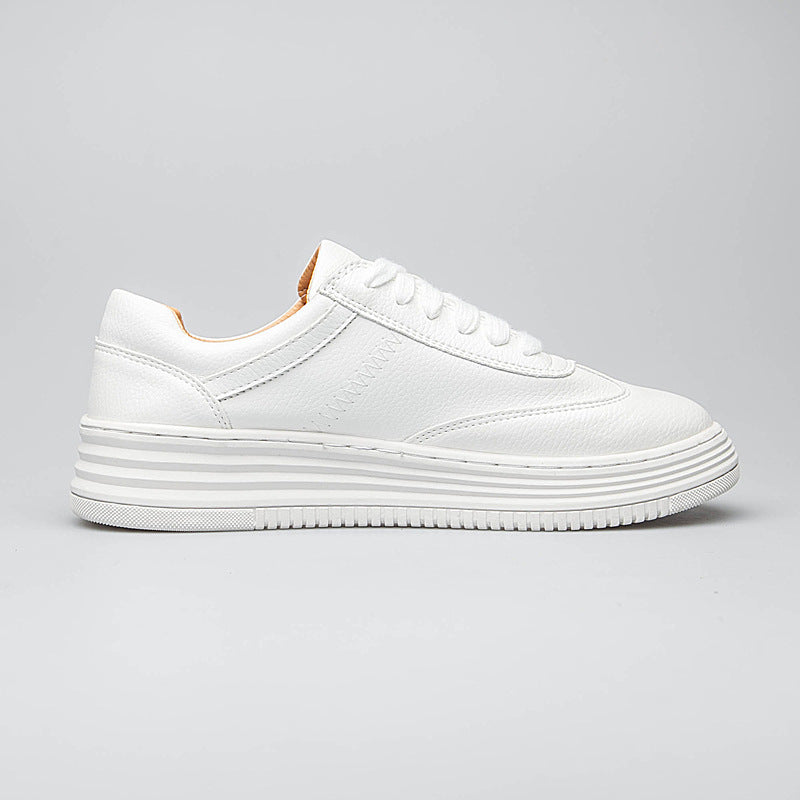 Women's White Flat Sneakers Outdoor Soft Lace Up Jogging Shoes for Student Split Leather Comfortable Women Chunky Sneaker