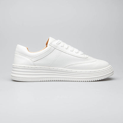 Women's White Flat Sneakers Outdoor Soft Lace Up Jogging Shoes for Student Split Leather Comfortable Women Chunky Sneaker