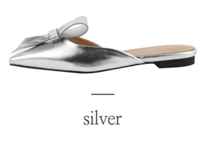 Pointed flat bow slippers women summer wear Baotou half slippers  new fashion lazy sandals women's shoes