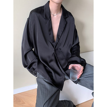 xiangtuibao Summer Black White Silk Blazer Men's Fashion Business Society Mens Suit Jacket Korean Loose Casual Dress Jacket Men M-XL