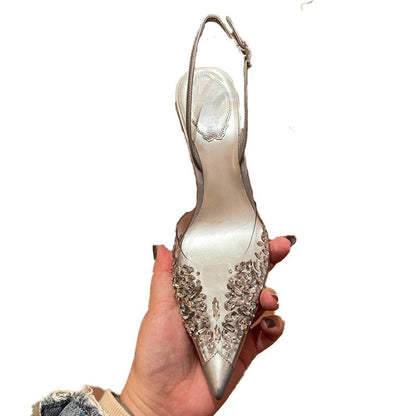xiangtuibao Shallow Pumps Spring  New PVC Crystal Fashion Buckle Strap  Women's Shoes Elegant Pointed Toe Thin Heels Wedding