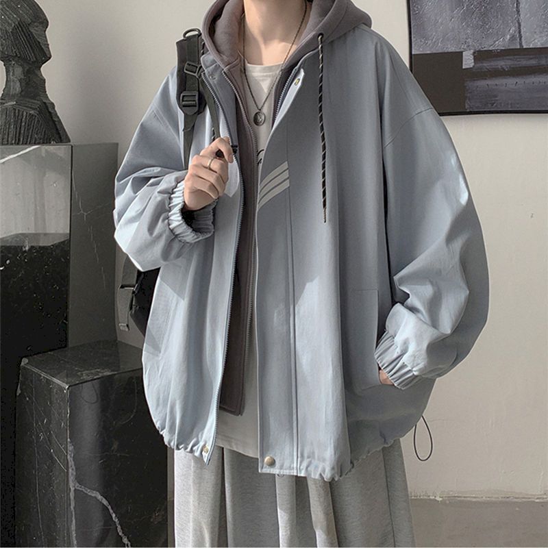 xiangtuibao Oversized hooded jacket spring autumn new coat fake two-piece jacket men's trend loose cool high street baseball uniform