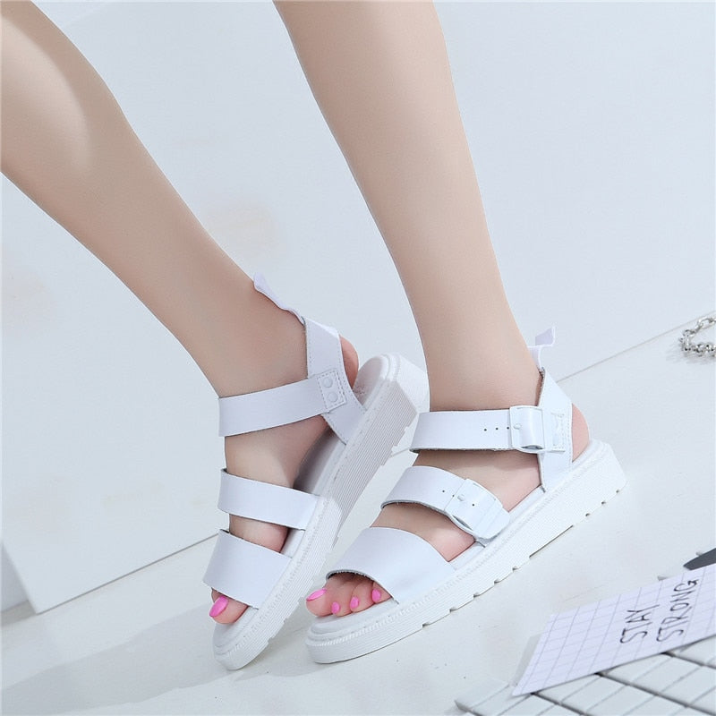 xiangtuibao Punk Style Women Gladiator Sandals Black Flat Shoes Woman Casual Thick Heel Beach Flats Sandalias Mujer Summer