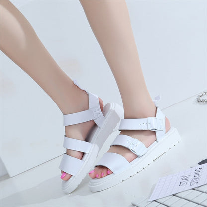 xiangtuibao Punk Style Women Gladiator Sandals Black Flat Shoes Woman Casual Thick Heel Beach Flats Sandalias Mujer Summer