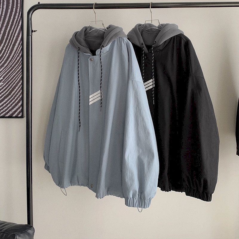 xiangtuibao Oversized hooded jacket spring autumn new coat fake two-piece jacket men's trend loose cool high street baseball uniform