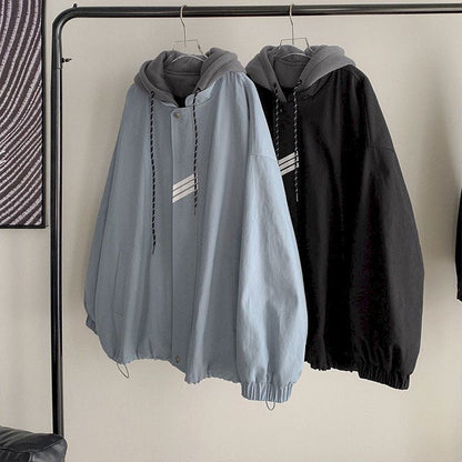 xiangtuibao Oversized hooded jacket spring autumn new coat fake two-piece jacket men's trend loose cool high street baseball uniform