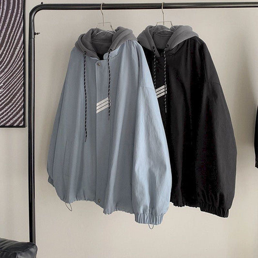 xiangtuibao Oversized hooded jacket spring autumn new coat fake two-piece jacket men's trend loose cool high street baseball uniform