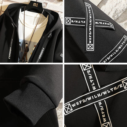 xiangtuibao Spring Autumn Men Hooded Jackets Print Harajuku Windbreaker Ribbon Overcoat Male Casual Outwear Hip Hop Streetwear Coats
