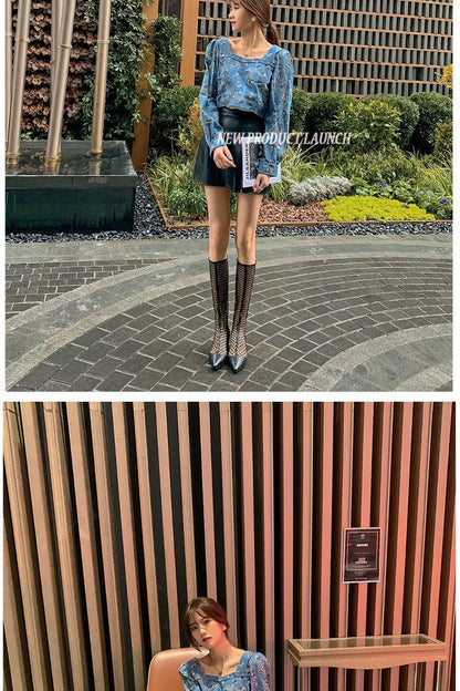 Women 's Summer Boots  Thick Heel Hollow Mesh Sand Boots Pointed Toe Sexy Sandals Long Sandals Fashion