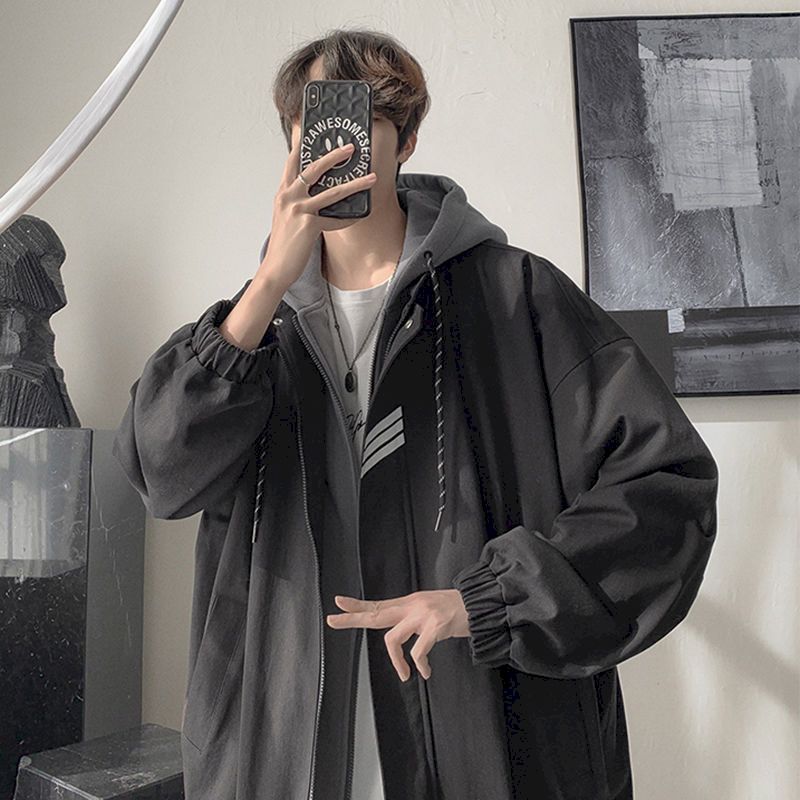 xiangtuibao Oversized hooded jacket spring autumn new coat fake two-piece jacket men's trend loose cool high street baseball uniform