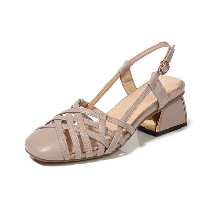 Women's plus Size Baotou Sandals Summer  New Style All-match Semi-High Heeled A- line Buckle Chunky Heel Hipster High Heels