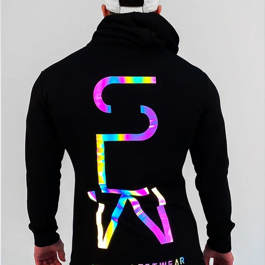 xiangtuibao Reflective Hoodie Men Fashion Colorful Black Hoodies Sweatshirts For Male Gym Hooded Jacket Streetwear Men Tops Zipper