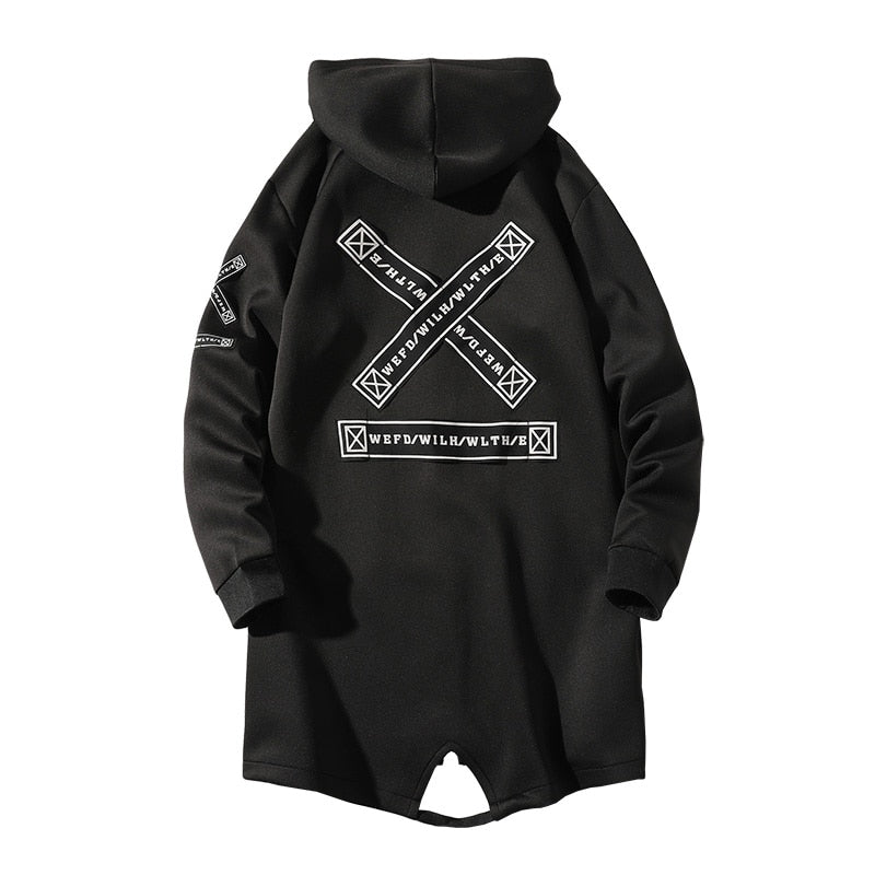 xiangtuibao Spring Autumn Men Hooded Jackets Print Harajuku Windbreaker Ribbon Overcoat Male Casual Outwear Hip Hop Streetwear Coats