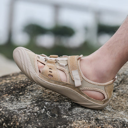 Hollow Genuine Leather Men's Shoes Sandals Men Flip Flops Summer Half Slippers Trend Fashion Breathable Beach Casual Loafers