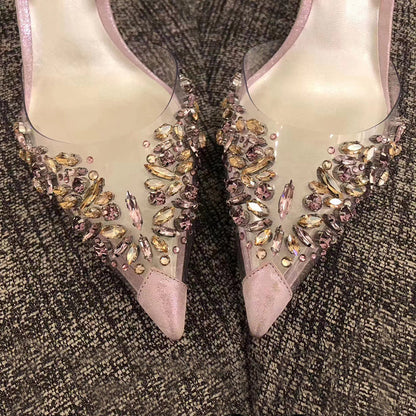 xiangtuibao Shallow Pumps Spring  New PVC Crystal Fashion Buckle Strap  Women's Shoes Elegant Pointed Toe Thin Heels Wedding