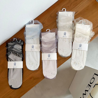 xiangtuibao Shine Tulle Socks Women Transparent Long Socks Knee Summer Thin Socks Female Chffion Sock Female Dress Calcetines