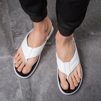 Men Genuine Leather Slippers Summer New Arrival Man Flip Flops Fashion Pinch Feet High Quality Male Beach Shoes Outdoor Footwear