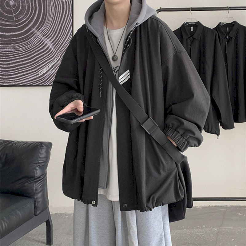 xiangtuibao Oversized hooded jacket spring autumn new coat fake two-piece jacket men's trend loose cool high street baseball uniform