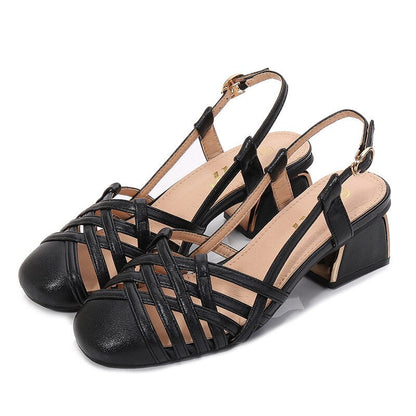 Women's plus Size Baotou Sandals Summer  New Style All-match Semi-High Heeled A- line Buckle Chunky Heel Hipster High Heels
