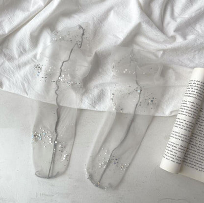 xiangtuibao Shine Tulle Socks Women Transparent Long Socks Knee Summer Thin Socks Female Chffion Sock Female Dress Calcetines