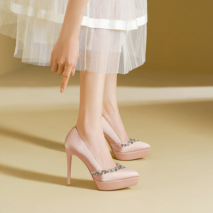 2025 1233-8 Temperament sexy waterproof table high heels women's V-shaped rhinestone pointed thin heel high heels not tired feet single shoes
