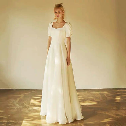 2025 Large size light wedding dress  simple fat MM travel photography Korean version solid color enlarged and fattened wedding certificate satin dress