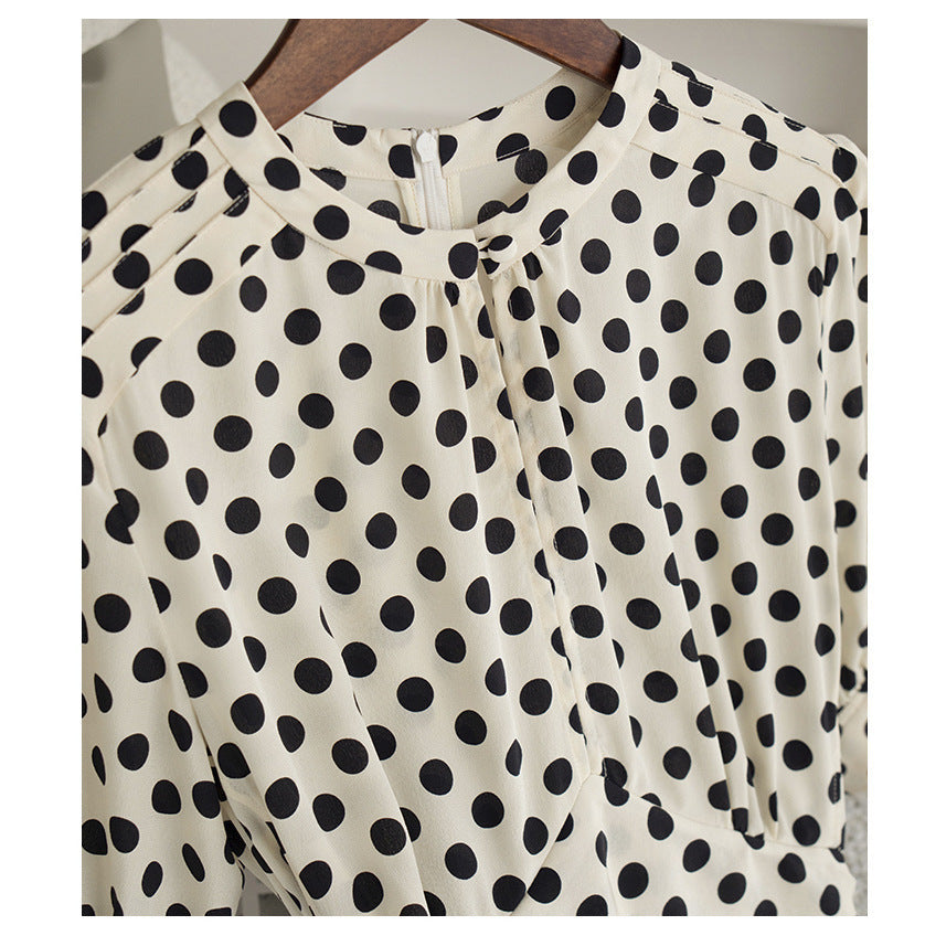 2025 Skinny style~ Polka dot waist silk dress,  mulberry silk skirt, Hangzhou high-end women's clothing medium and long style