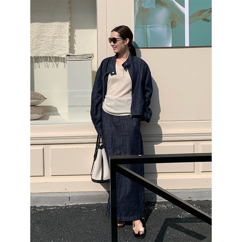 2025 THE MIND denim jacket + big swing skirt set 2025 early spring new casual fashion set T225