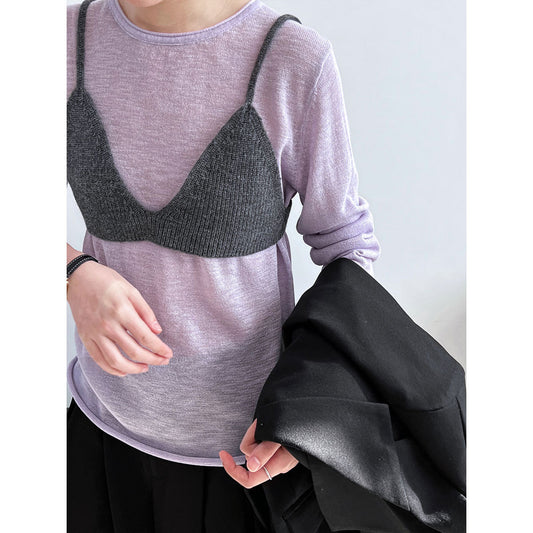Luxi Korean sling vest + crew neck knitted sweater set for women's  spring new contrasting colors stacked two-piece set ss708