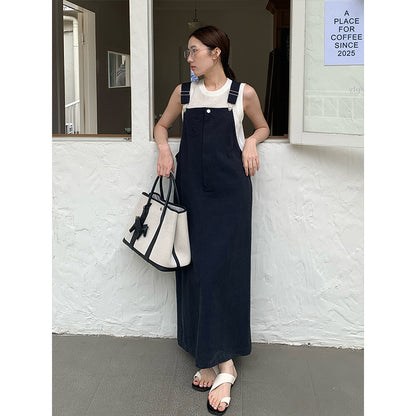 2025 THE MIND Tencel cotton denim strap skirt 2025 spring and summer new Korean version medium and long suspender dress T088