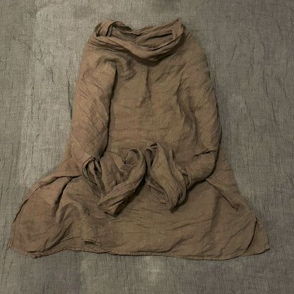 2025    23/9/Original/Literary retro turtleneck washed linen loose shoulder pullover