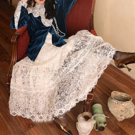 2025 Sleepwalking in Wonderland "Autumn and Winter Skirt Soft Mist Hollow White Lace Skirt