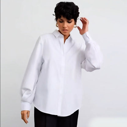 [Customized] White shirt women's long sleeves  spring clothing medium and long loose top fashionable casual women's shirt