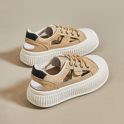 2025  summer new Korean version ins breathable little white shoes women's hollow casual board shoes thick-soled versatile muffin shoes M15