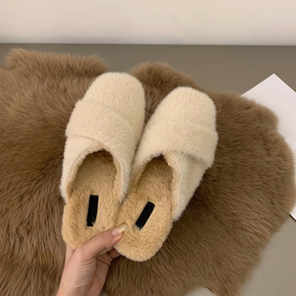 2025  Flat-bottomed bag head half slippers women's shoes wear popular new autumn and winter one-pedal half-support single shoes Mao Mao shoes