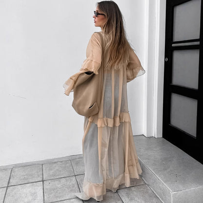 2025 Khaki autumn and winter new bat sleeve dress   fashion New wholesale sunscreen blouse long dress women