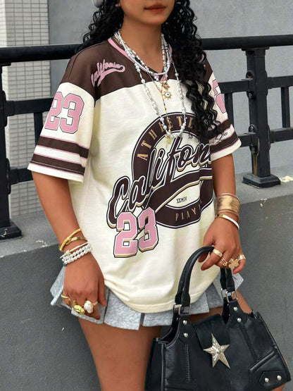 Popular,  summer new women's clothing New Popular trade personality trend street style loose printing T-shirt short sleeve