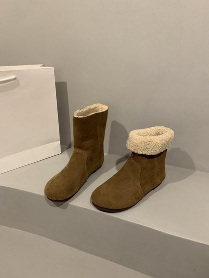 2025  Two-wear snow boots for women's winter popular new Mori retro fluffy short boots with velvet cotton shoes