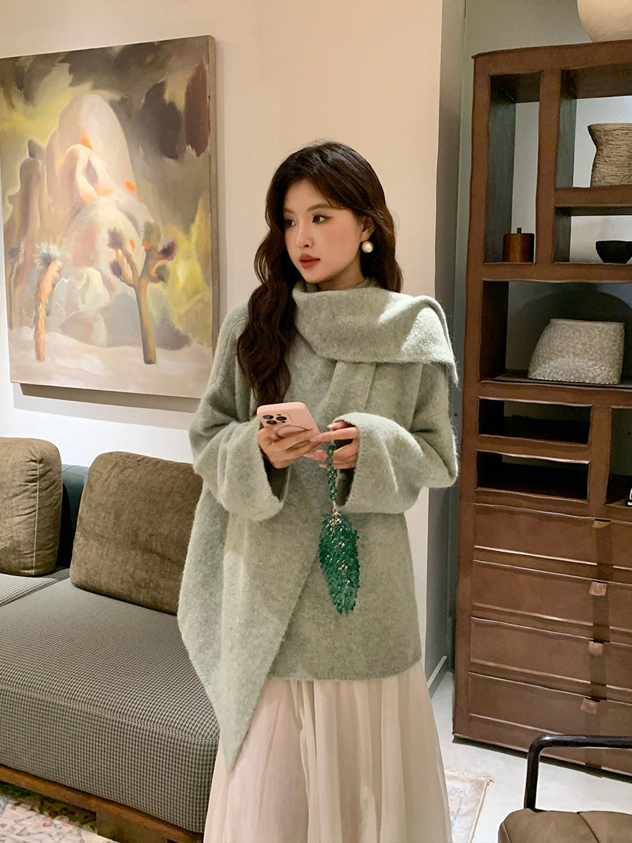 2025 Thirteen Lines Autumn and Winter New Temperament Wool Long Scarf Knitted Sweater Versatile Top Women 25154