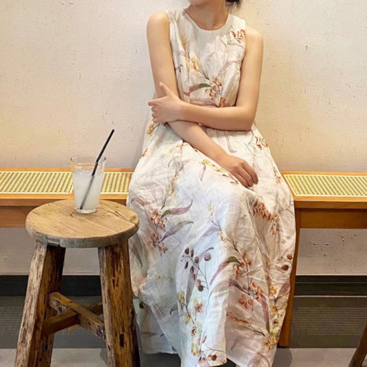2025 retro flower print sleeveless pajamas women's summer new straps pajamas homewear dresses thin